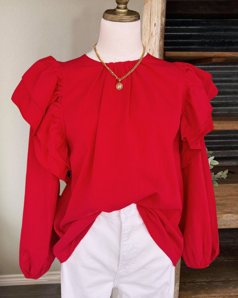 Ruffle Detail Crewneck Top