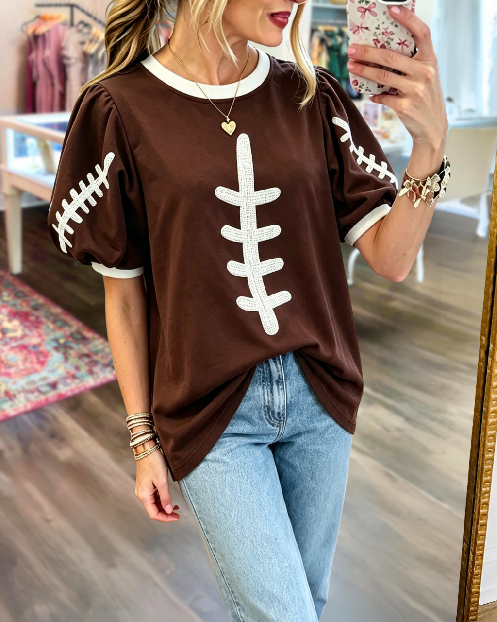 Football-style Stitching Sequin Top