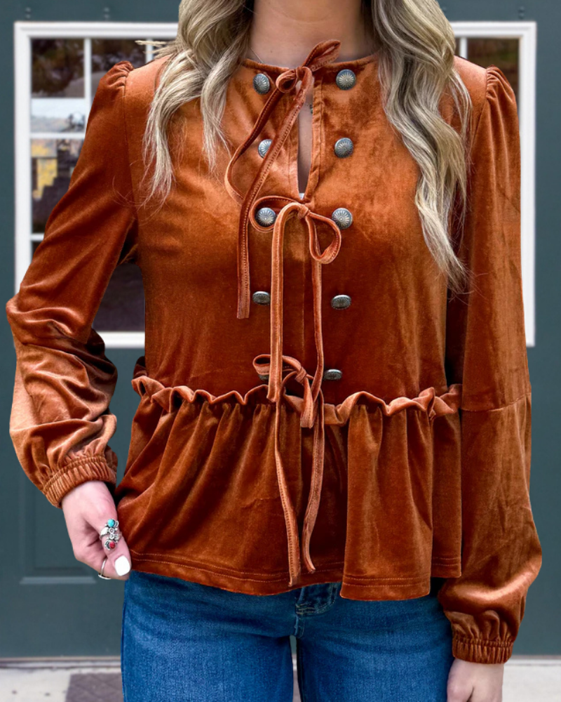 Elegant Lace-Up Velvet Blouse