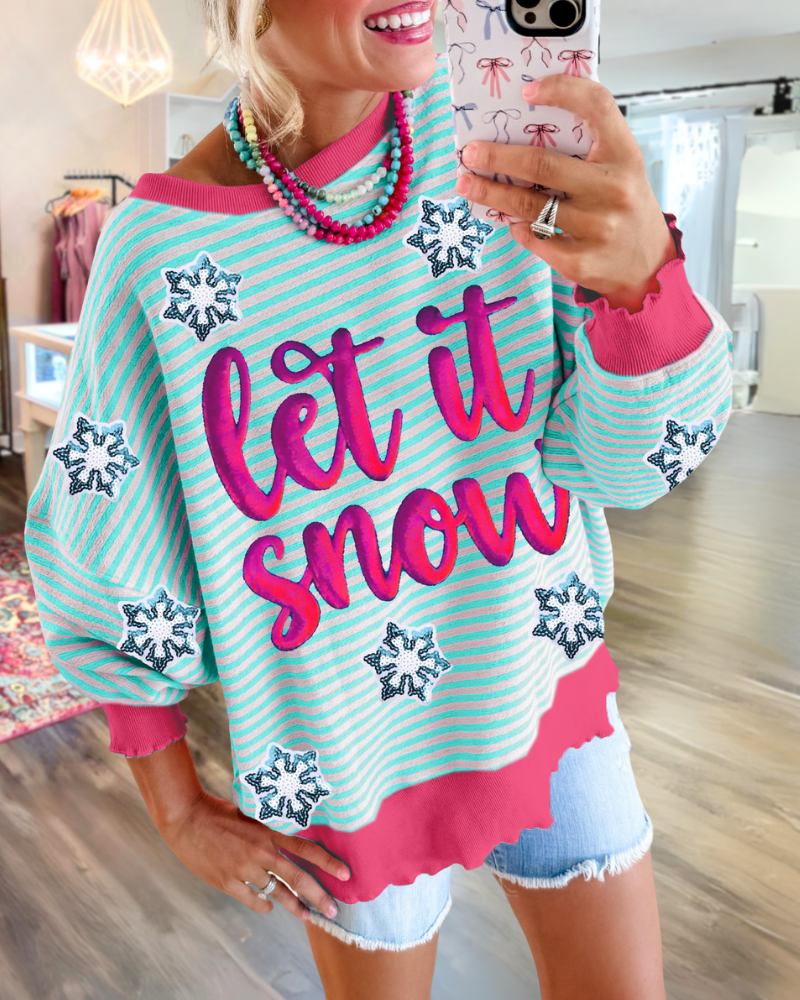 Let It Snow Striped Sweatshirt