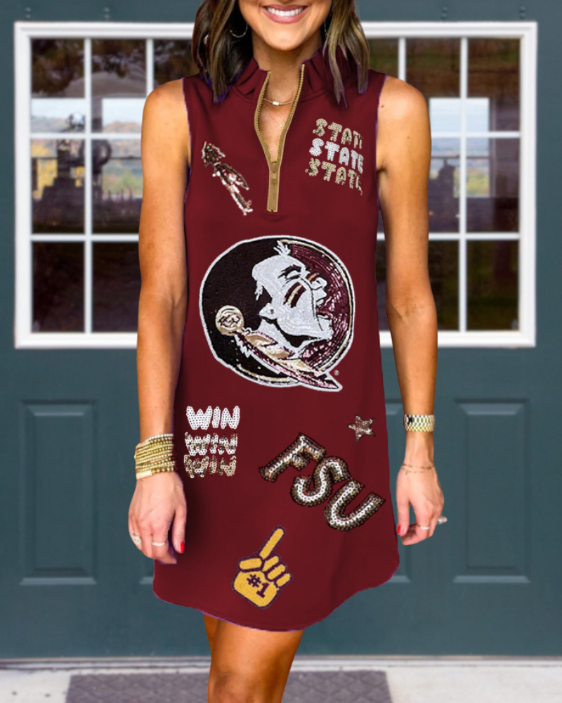 FSU Seminoles Sequined Half-Zip Dress
