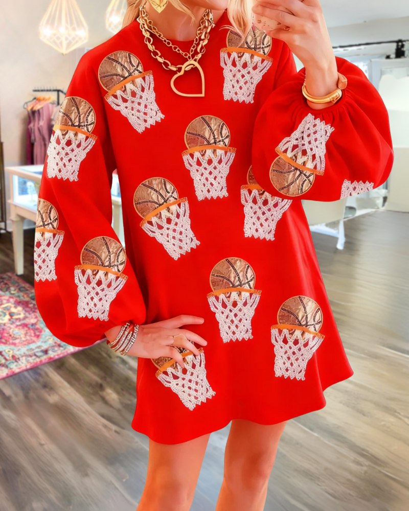 Basketball Scoring Puff Sleeve Dress