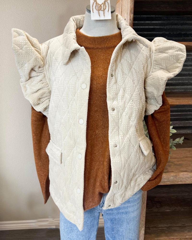 Solid Quilted Ruffle Vest