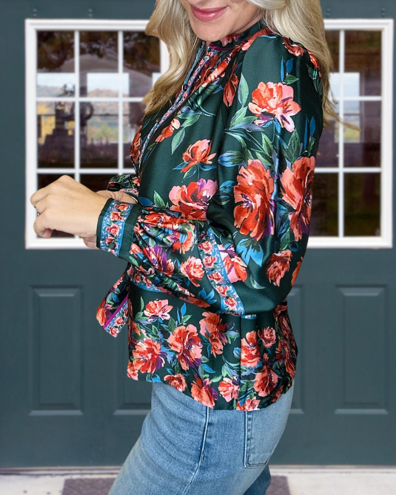 Floral Button Satin Blouse