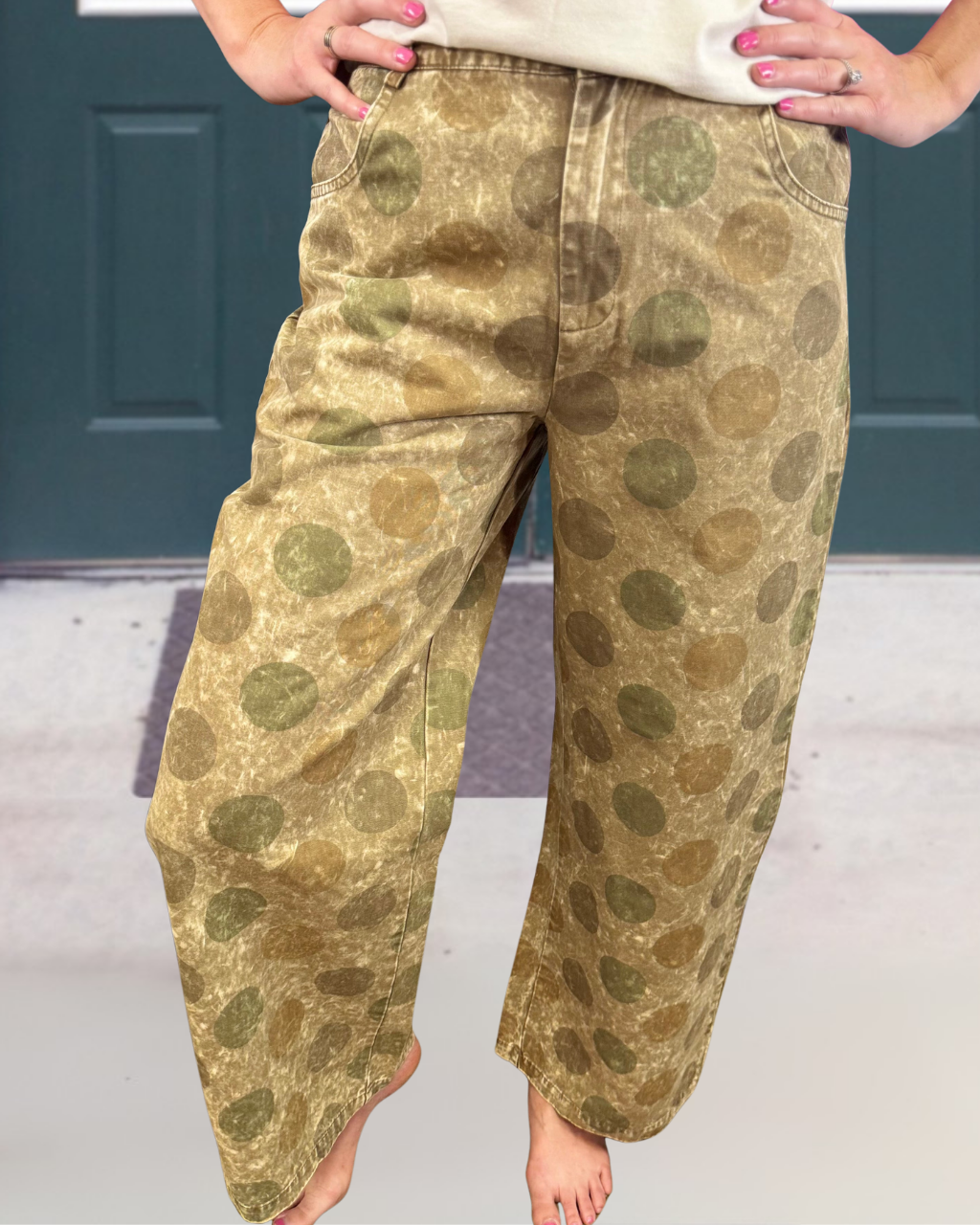 Retro Polka Dot Washed Distressed Pants