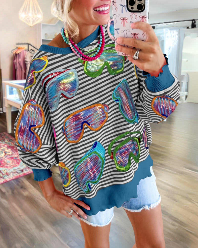 Ski Goggles Sequined Striped Pullover