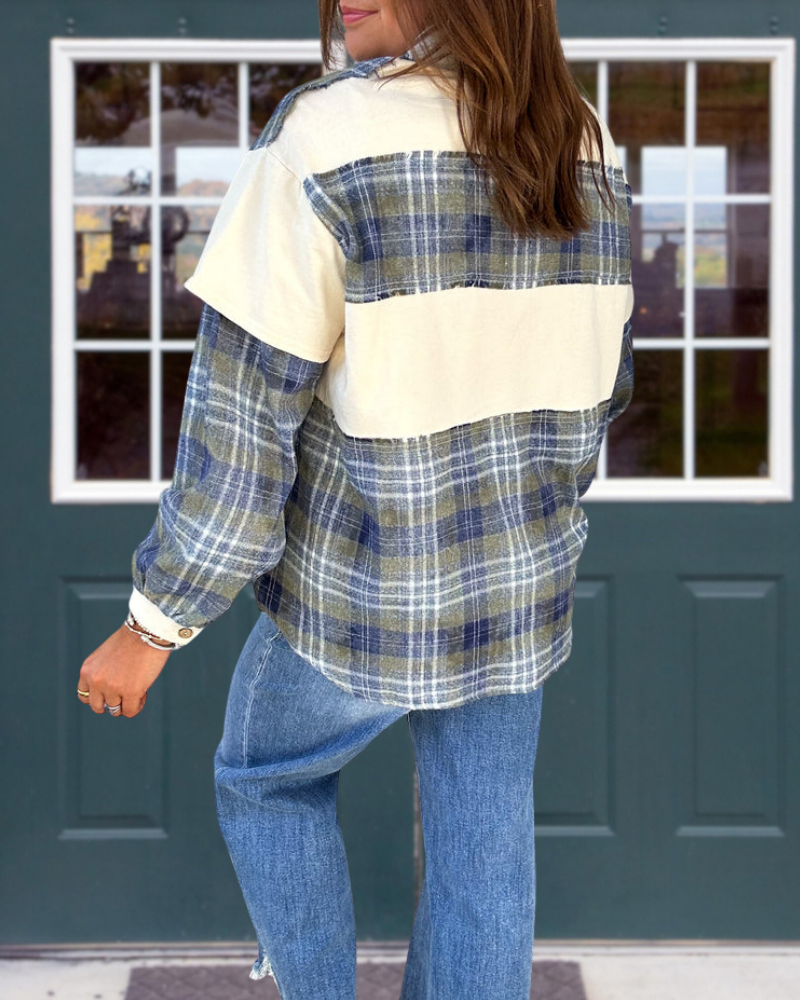 Plaid Henley Collar Sweatshirt