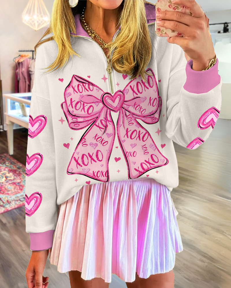 XOXO Bow Tie Half-Zip Pullover