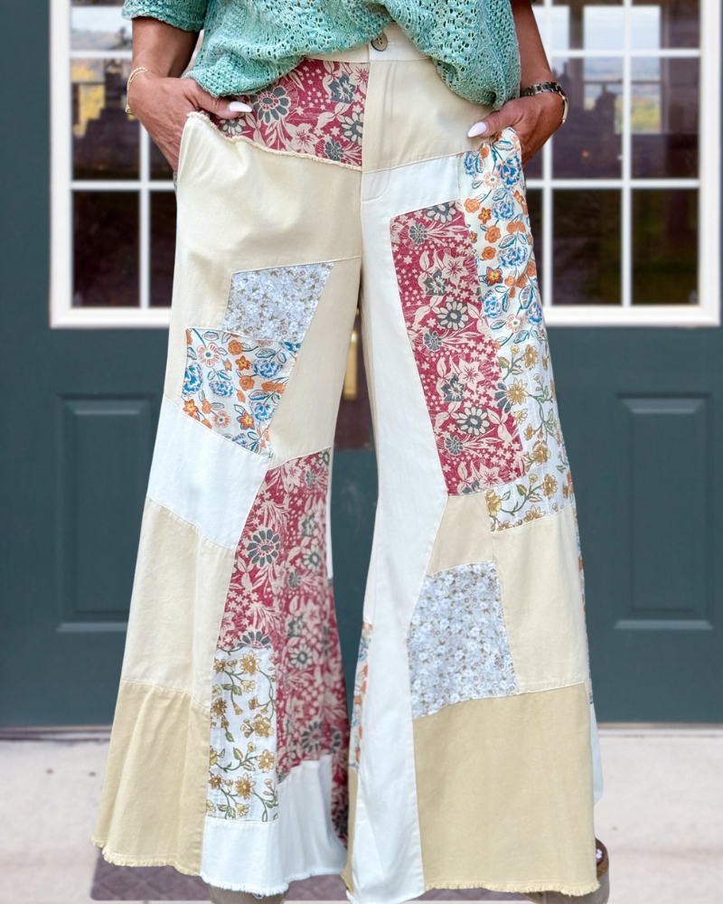 Floral Patchwork Wide-Leg Pants