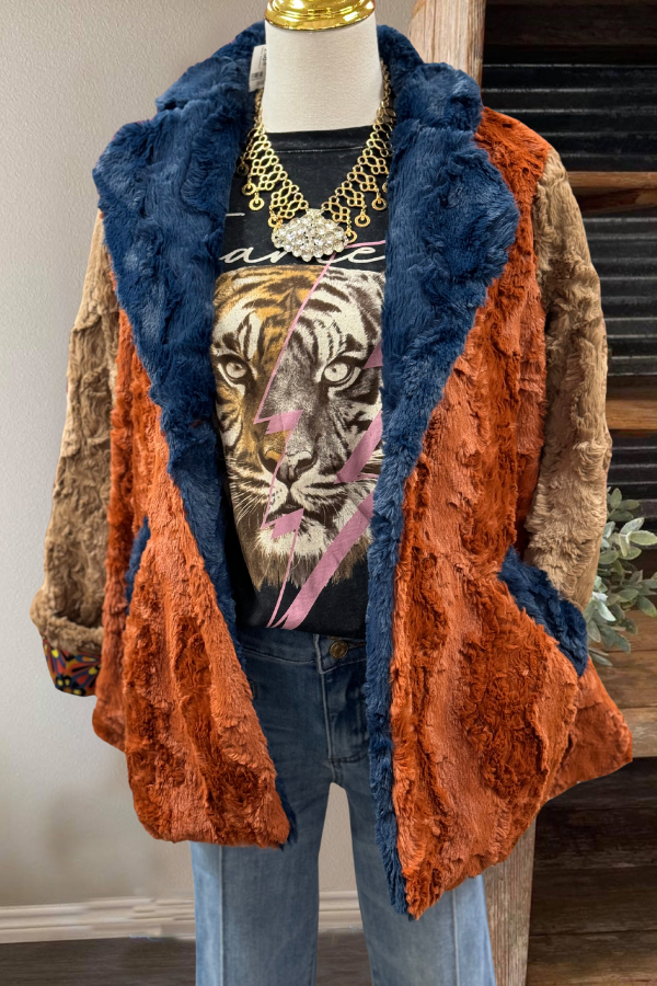 Statement Color-blocked Fur Coat