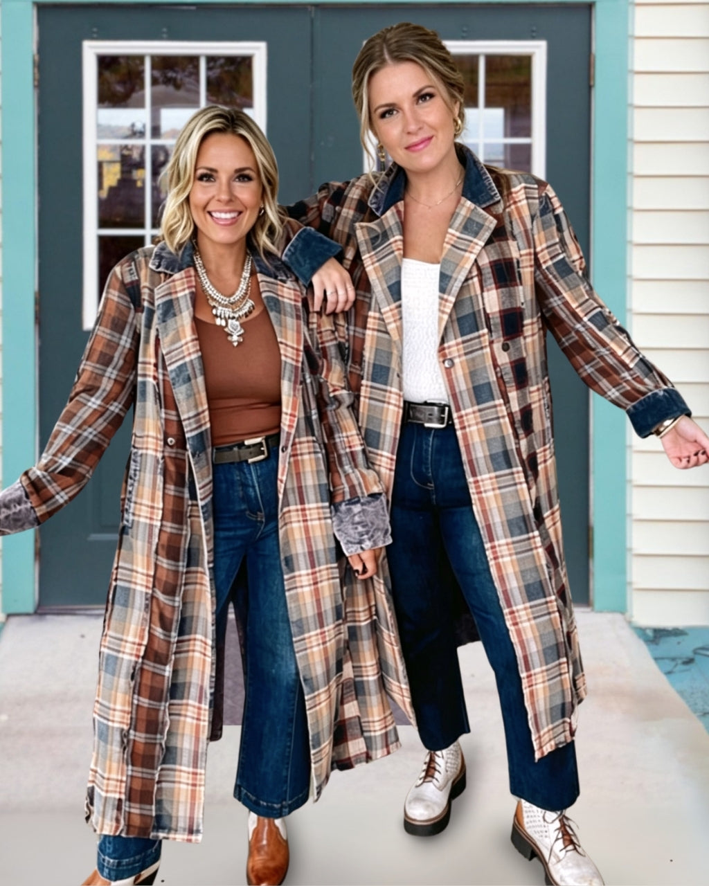 Plaid Patchwork Washed Maxi Coat