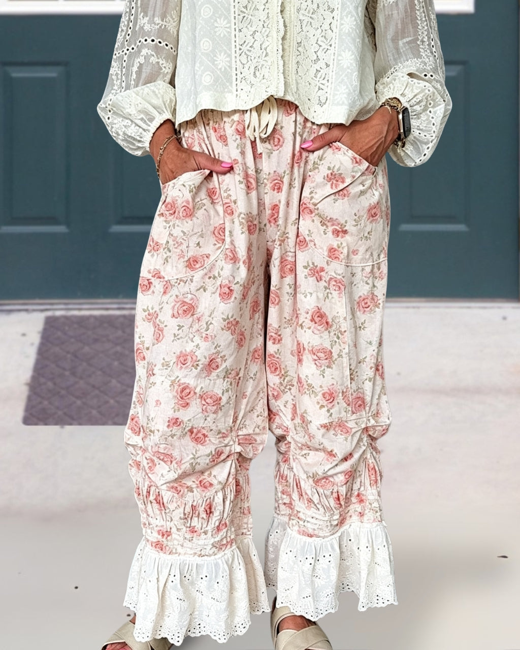 Casual Floral Lace Pants