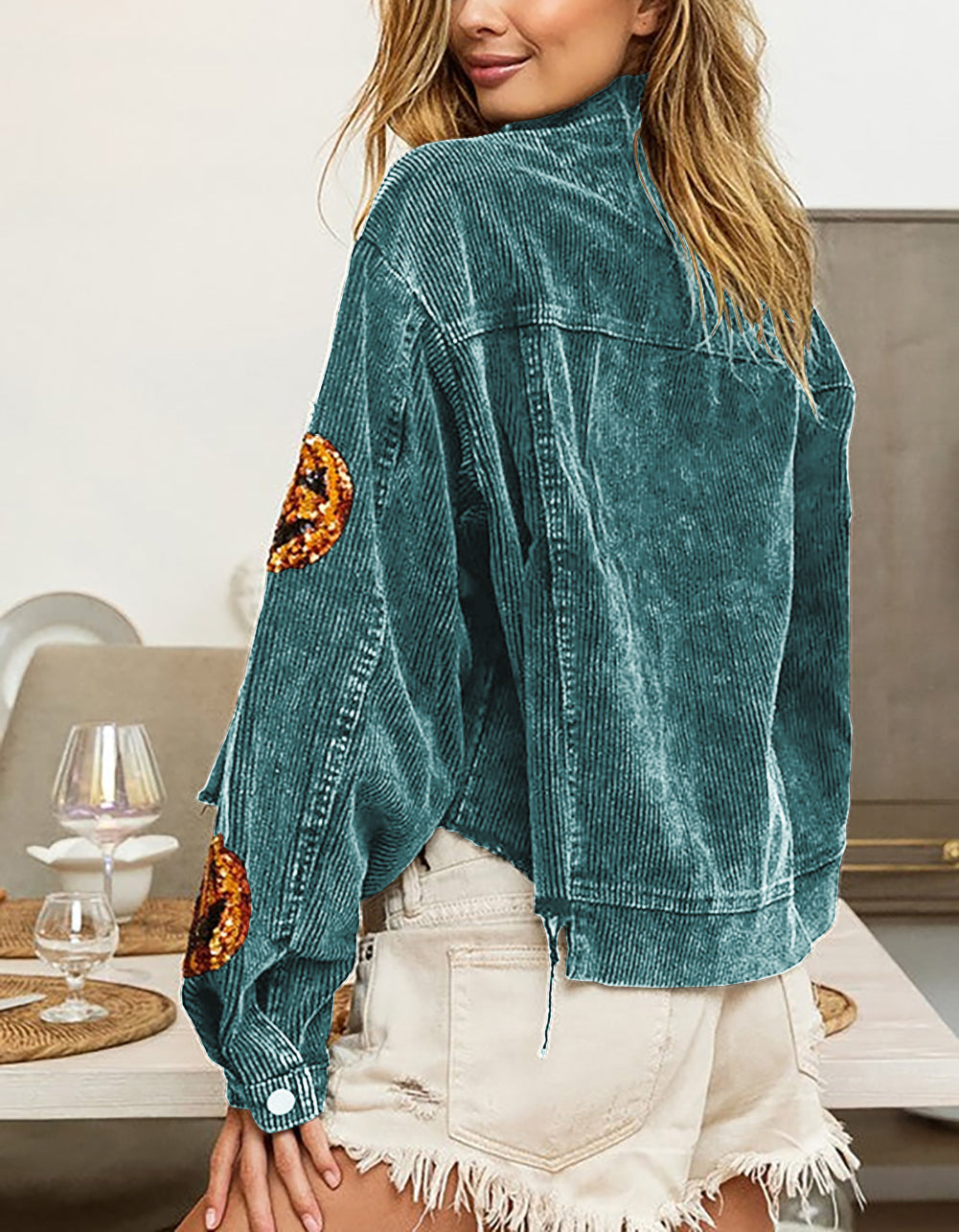 Halloween Pumpkin Sequin Washed Jacket