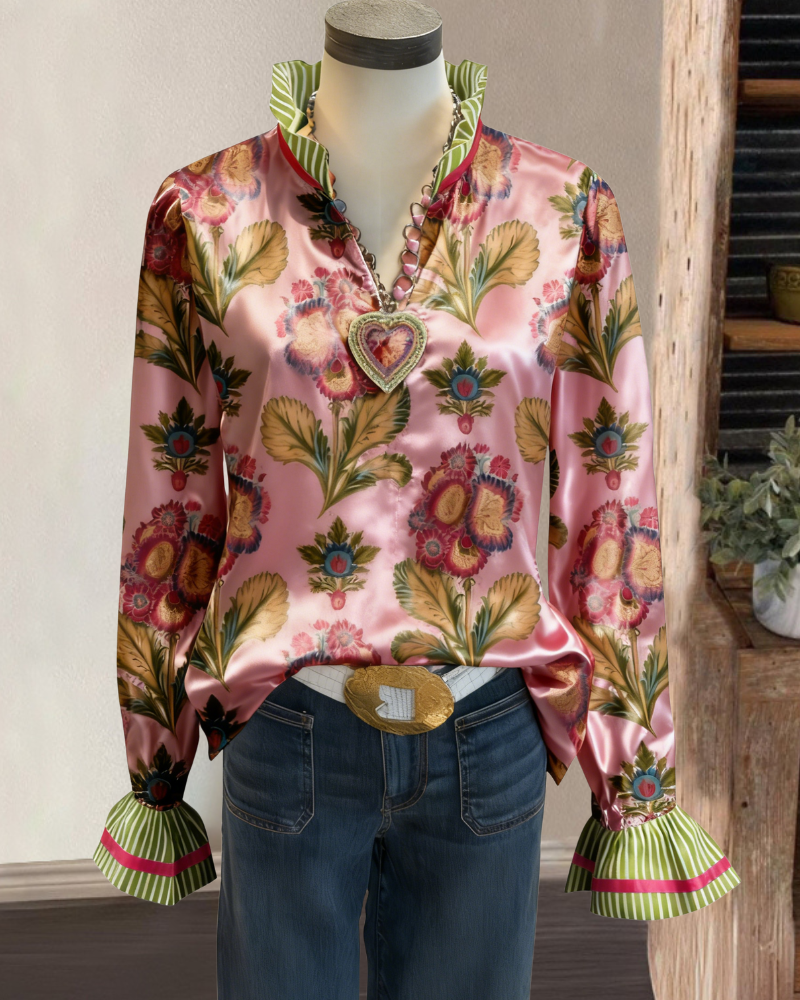 Chic Floral Ruffle Satin Top