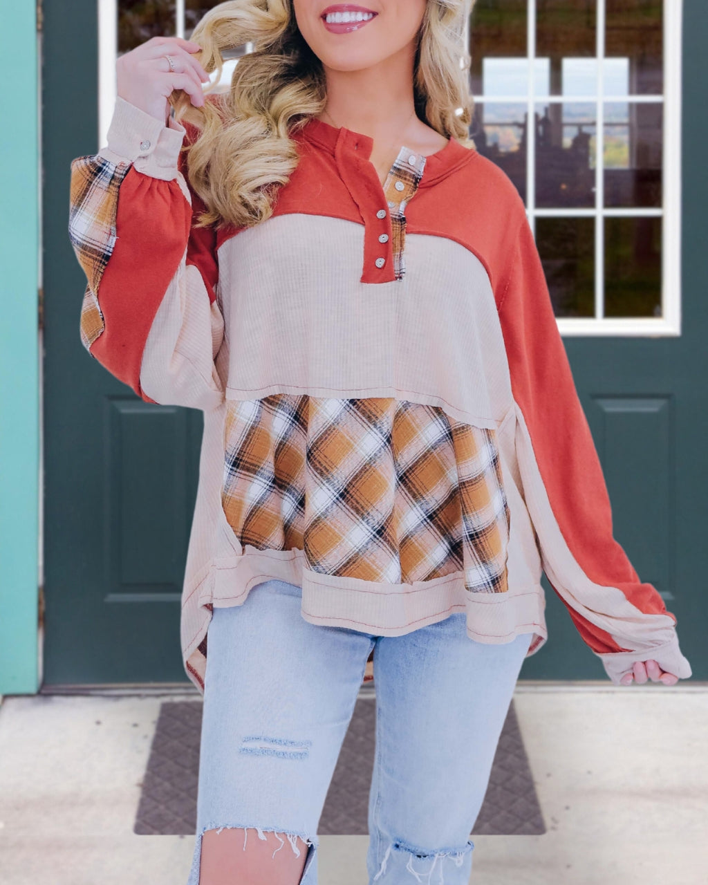 Colorful Plaid Button Sweatshirt