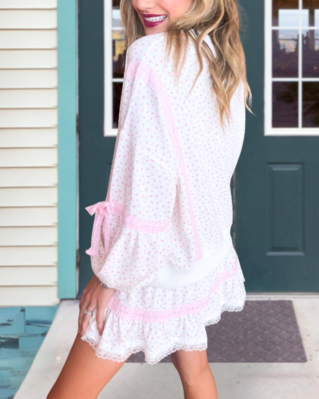 Bow Detail Floral Print Set