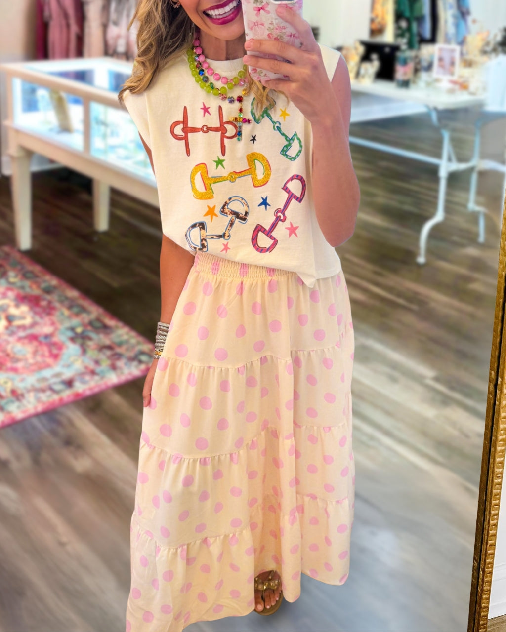 Polka Dot Layered Satin Skirt