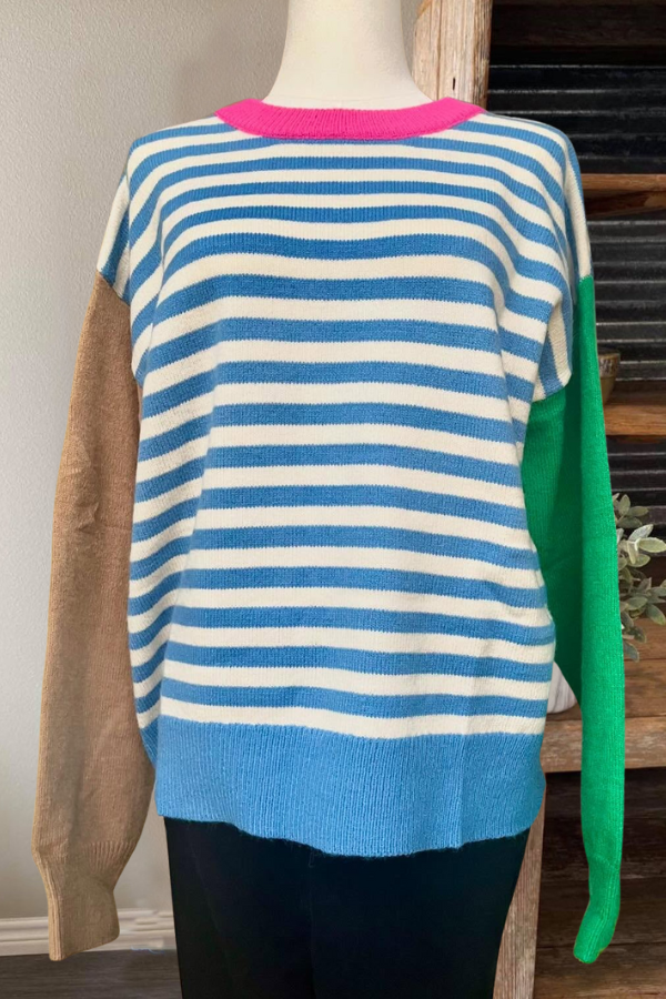 Colorblock Striped Ribbed Sweater