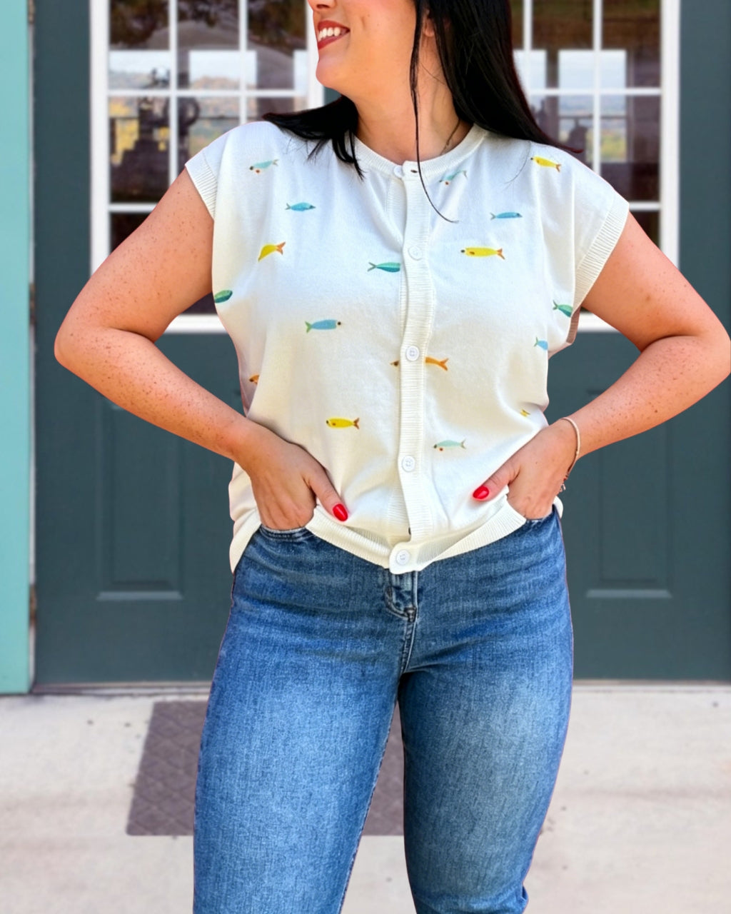 School of Fish Embroidered Top