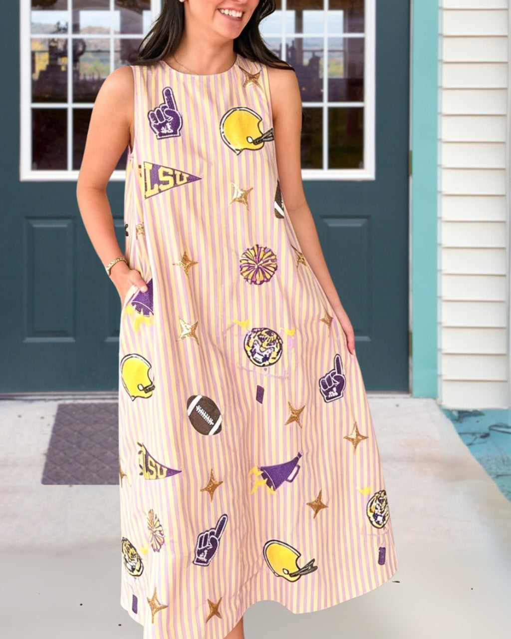Cheering In Style Sequin Stripe Midi Dress