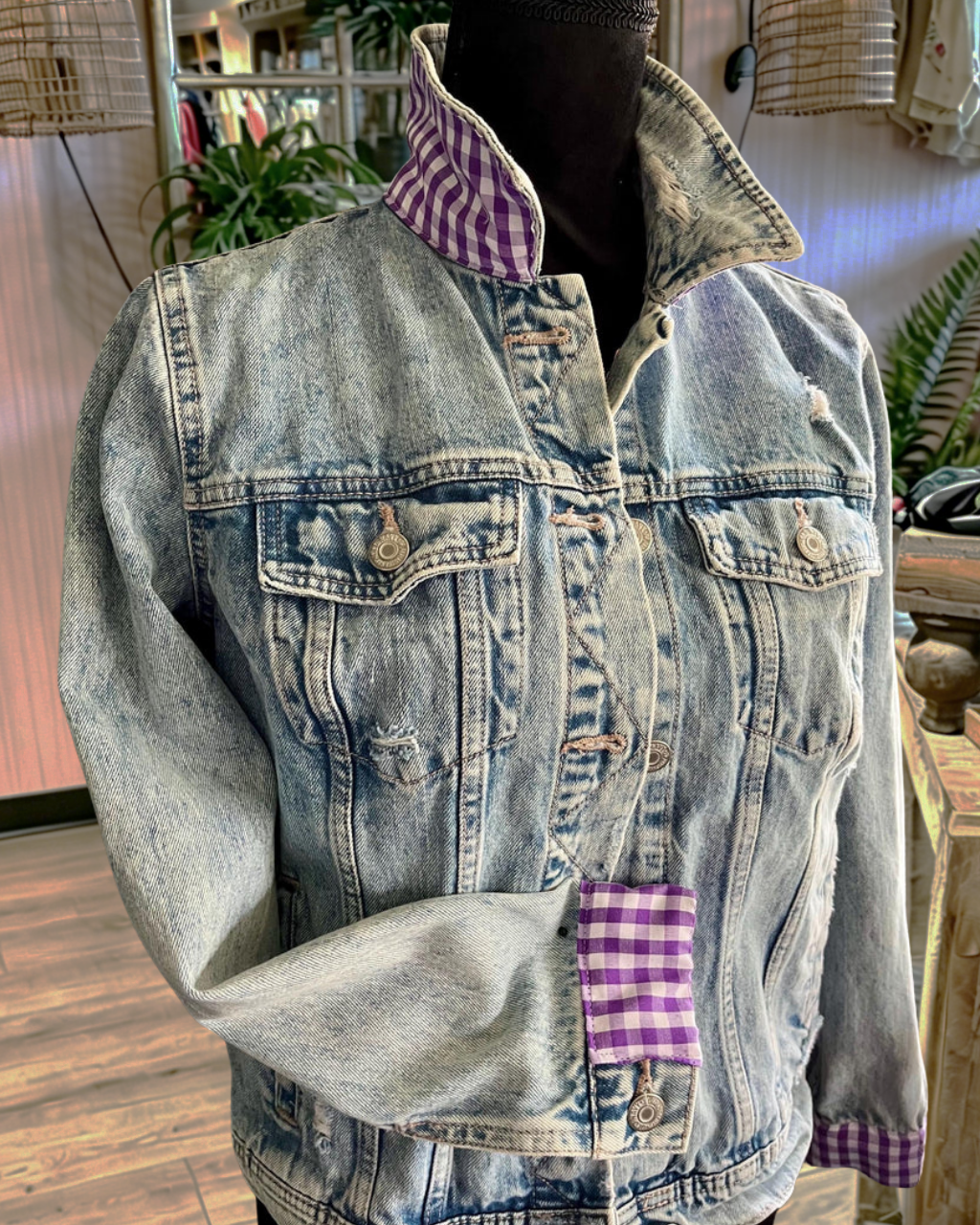Tiger Plaid Sequined Denim Jacket