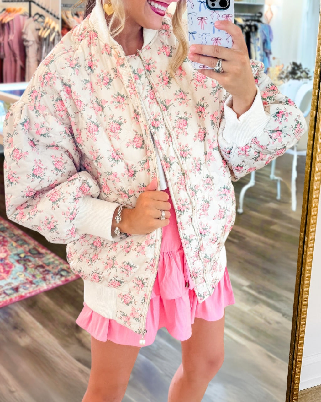 Bomber Jacket in Floral Quilting