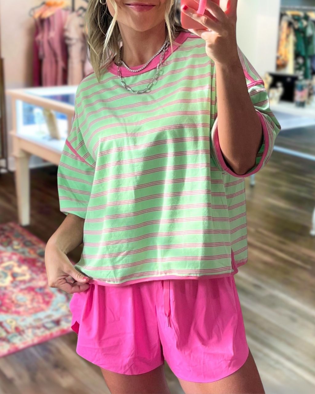 Contrasting Striped Crewneck T-shirt