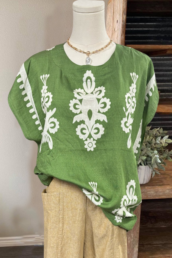 Folk Pattern Crewneck Top