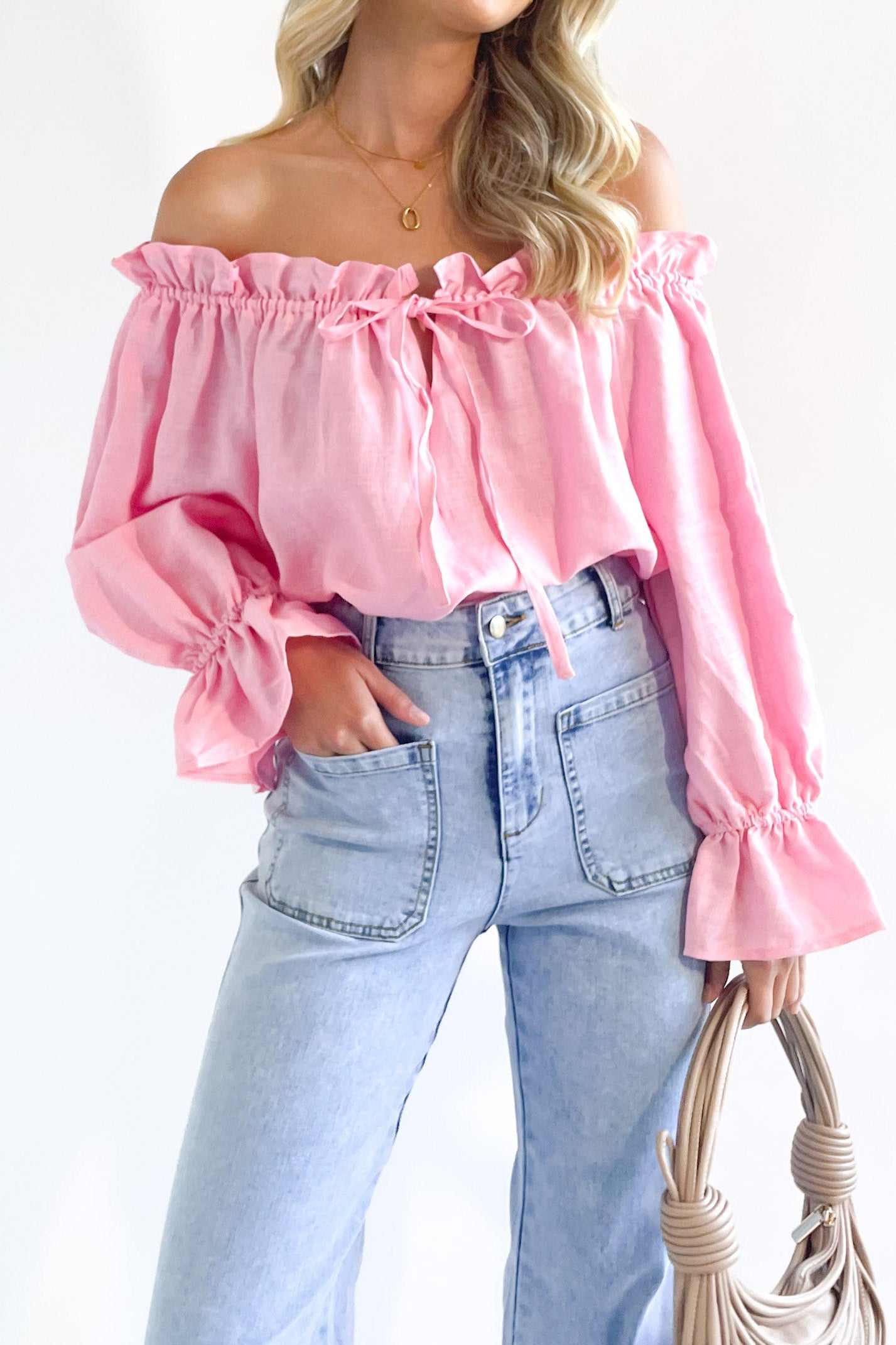 One Shoulder Cotton Bell Sleeve Top