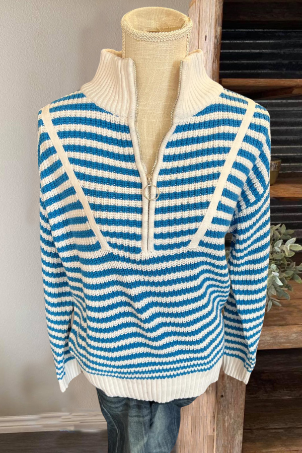 Half-zip Sky Striped Sweater