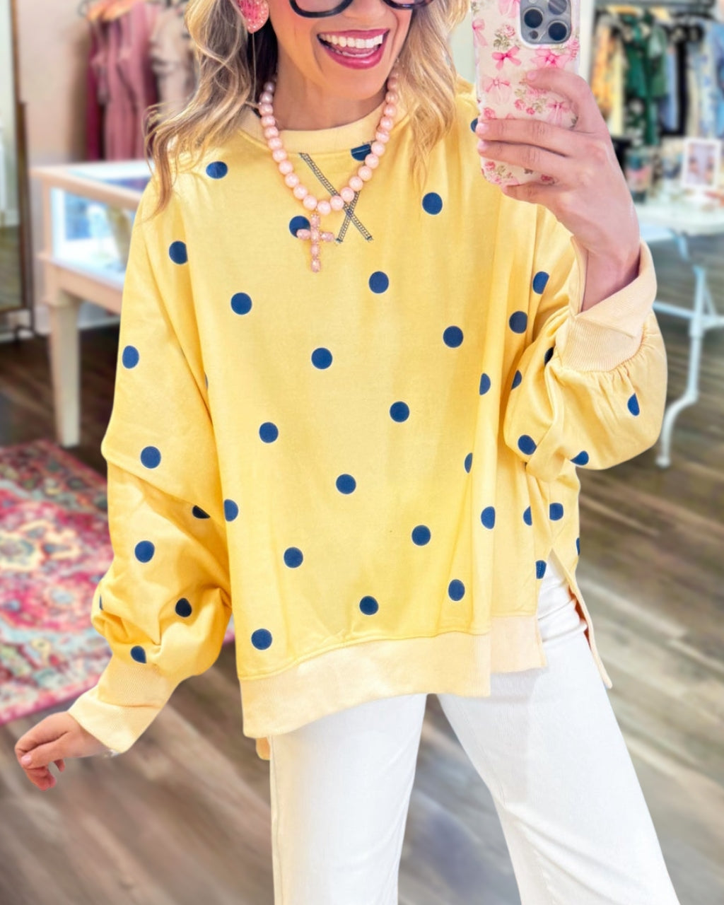 Color-block Polka-dot Pullover