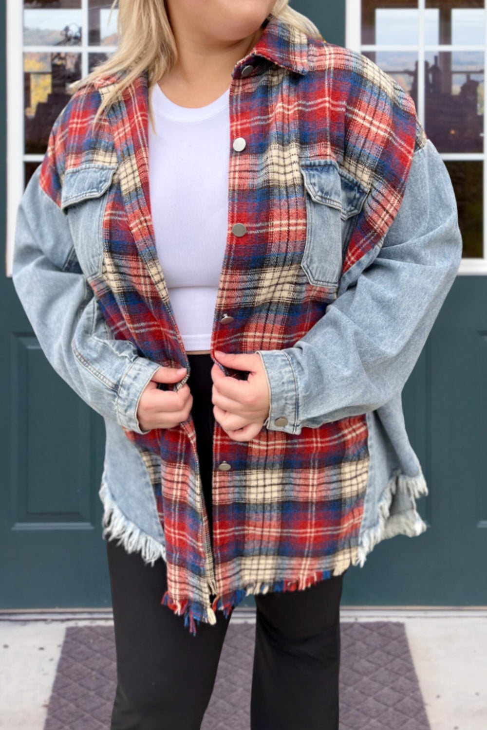 Denim&Plaid Patchwork Oversize Shacket