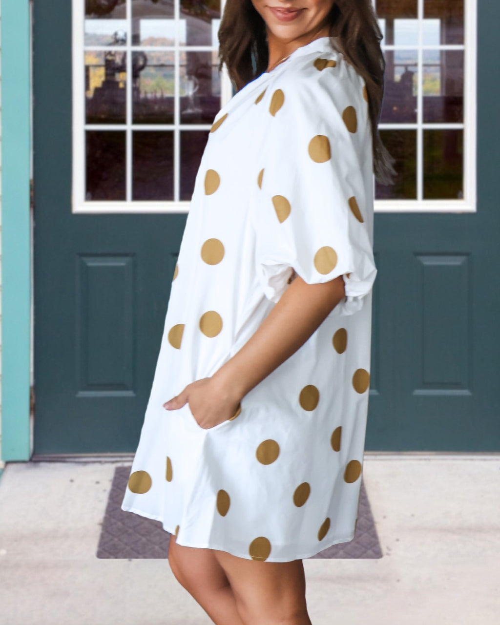 Polka Dot Puff-Sleeve Mini Dress