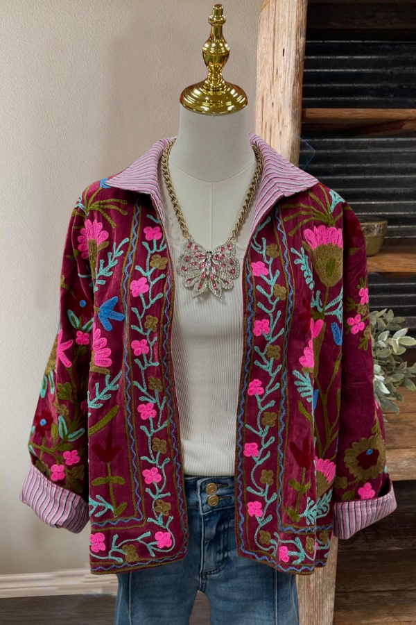 Casual Art Floral Textured Jacket