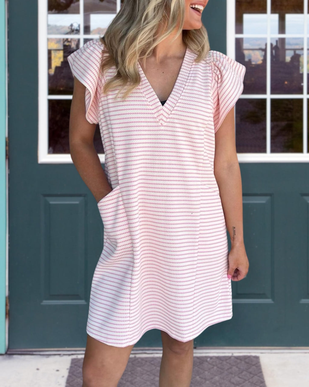 Dotted Stripe Textured Dress