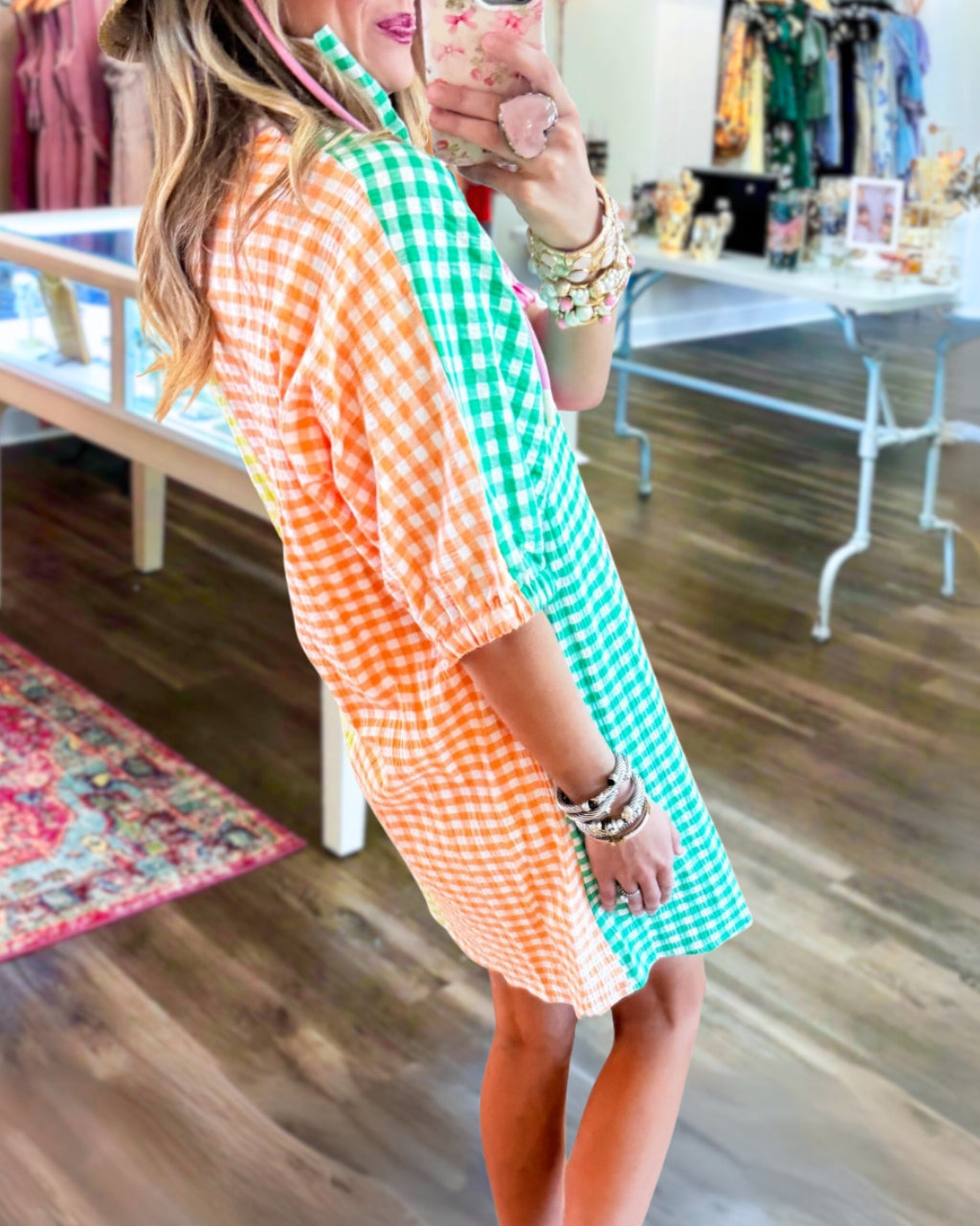 Color-block Plaid Mini Dress