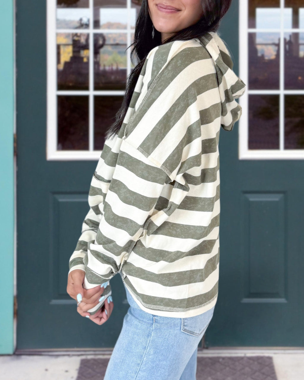 Relaxed Washed Striped Hoodie