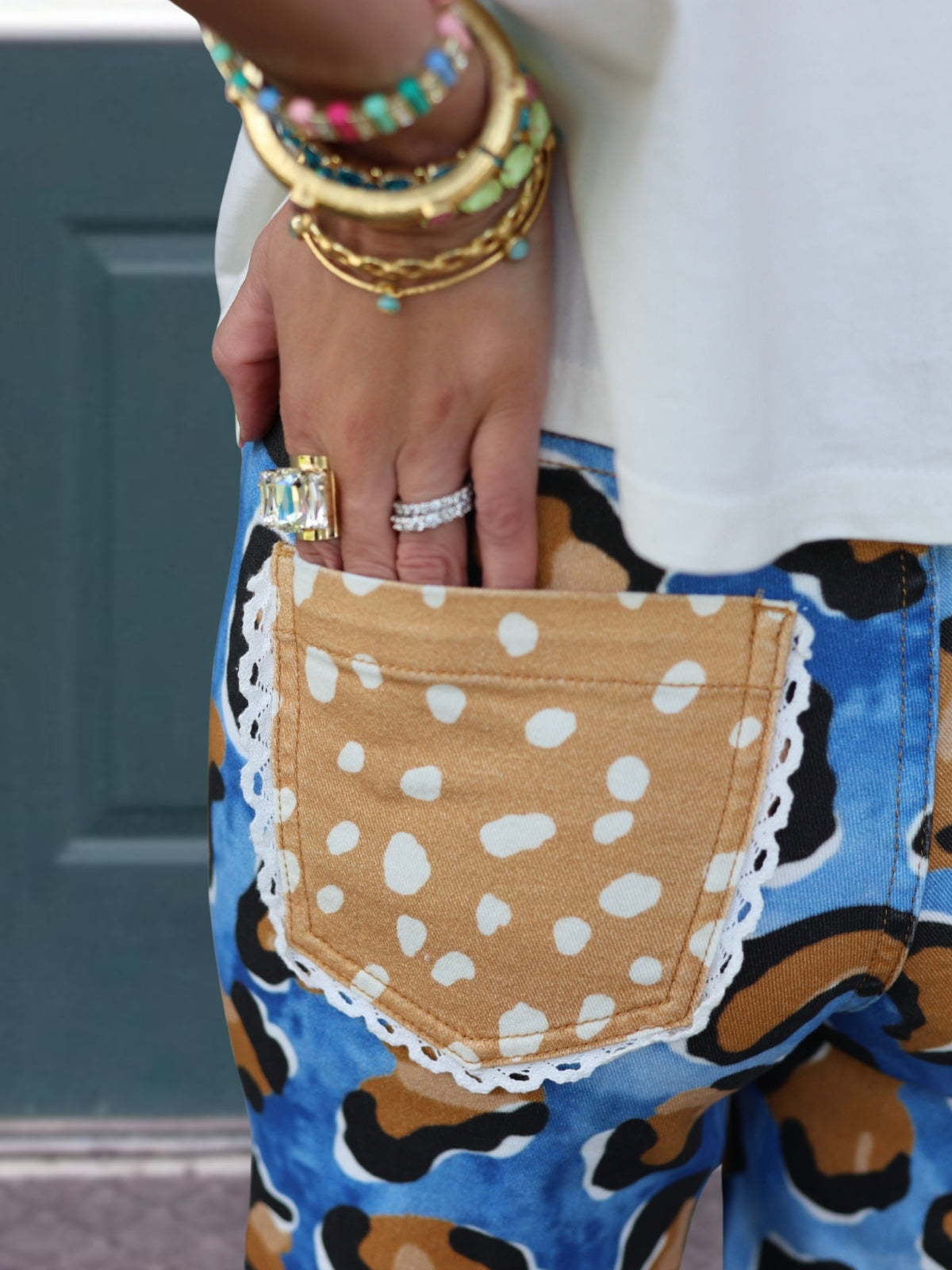 Leopard Print Patchwork Pocket Pants