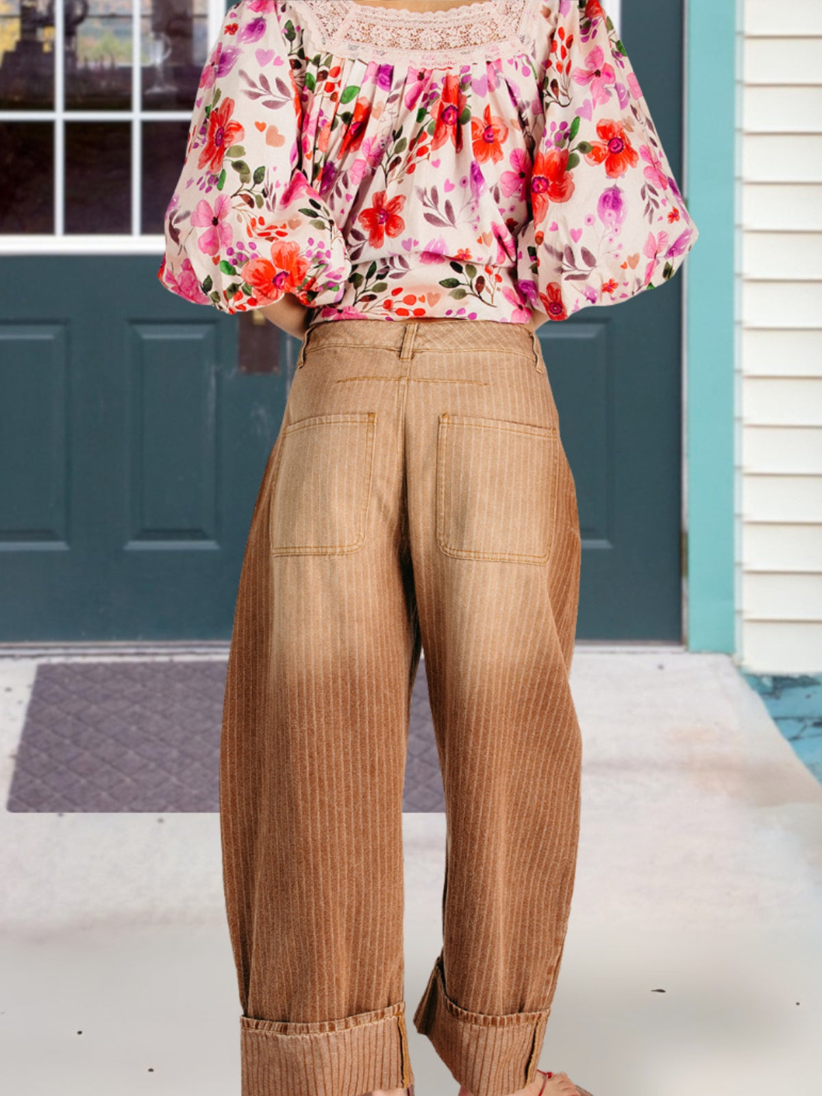 Striped Wide Leg Cargo Pants