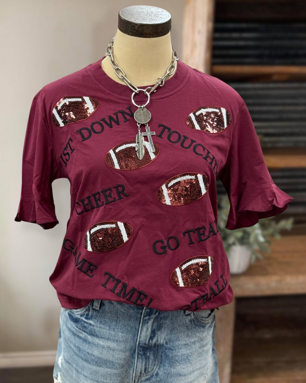 Sequined Football Cheer Up Tee