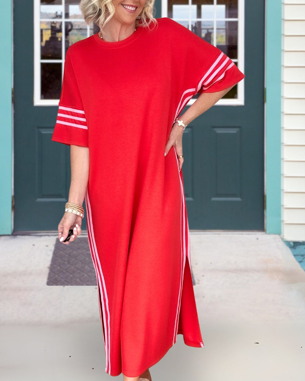 Contrast Striped Side T-shirt Dress