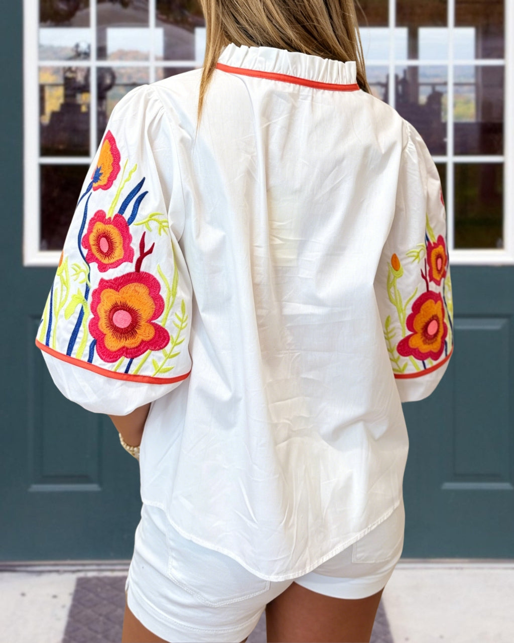 Floral Embroidered Poplin Top