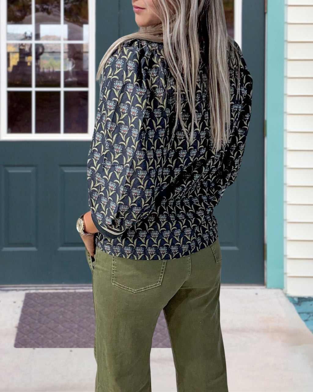 Floral-Patterned Half-Zip Top