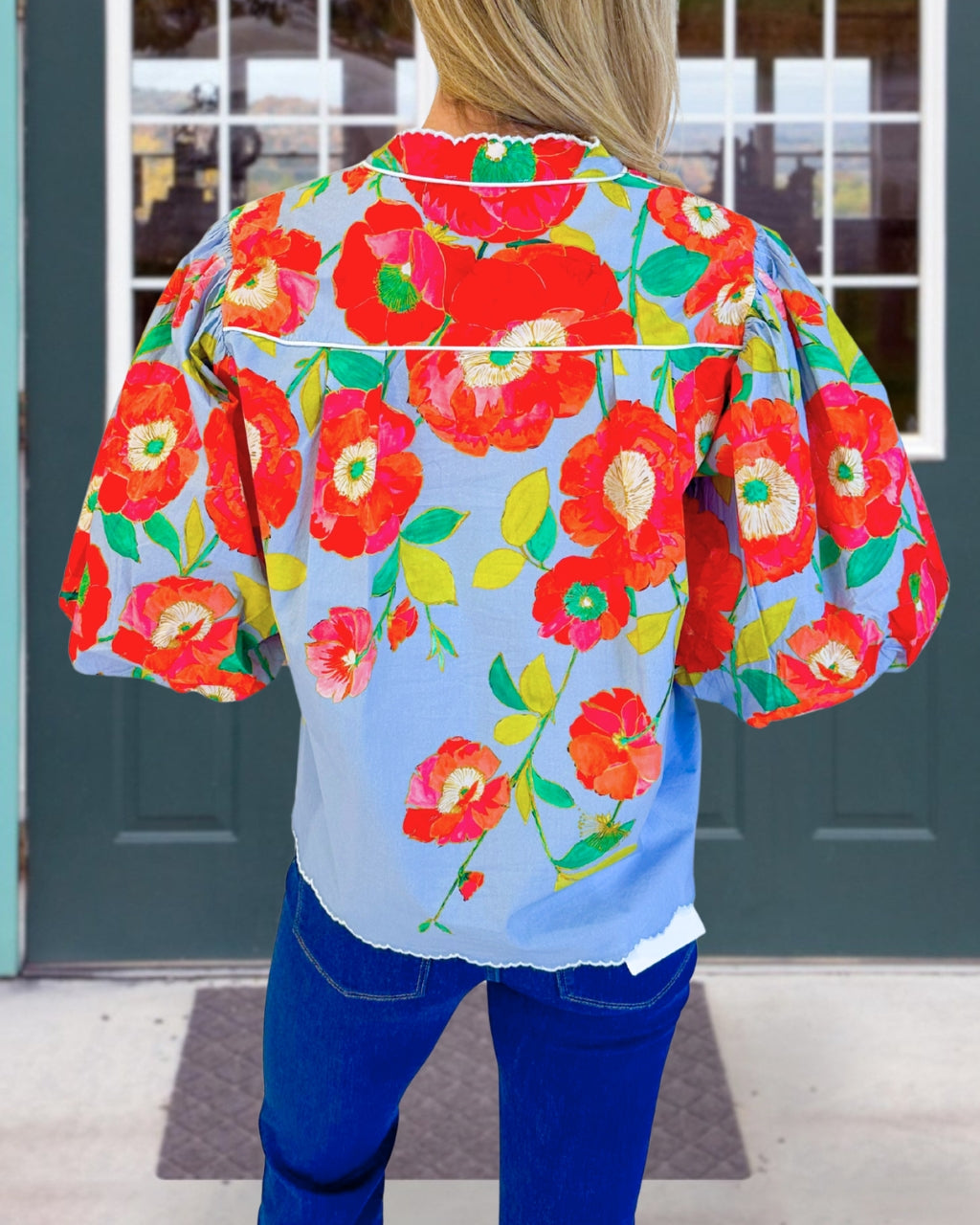 Floral Poplin Puff Sleeve Shirt