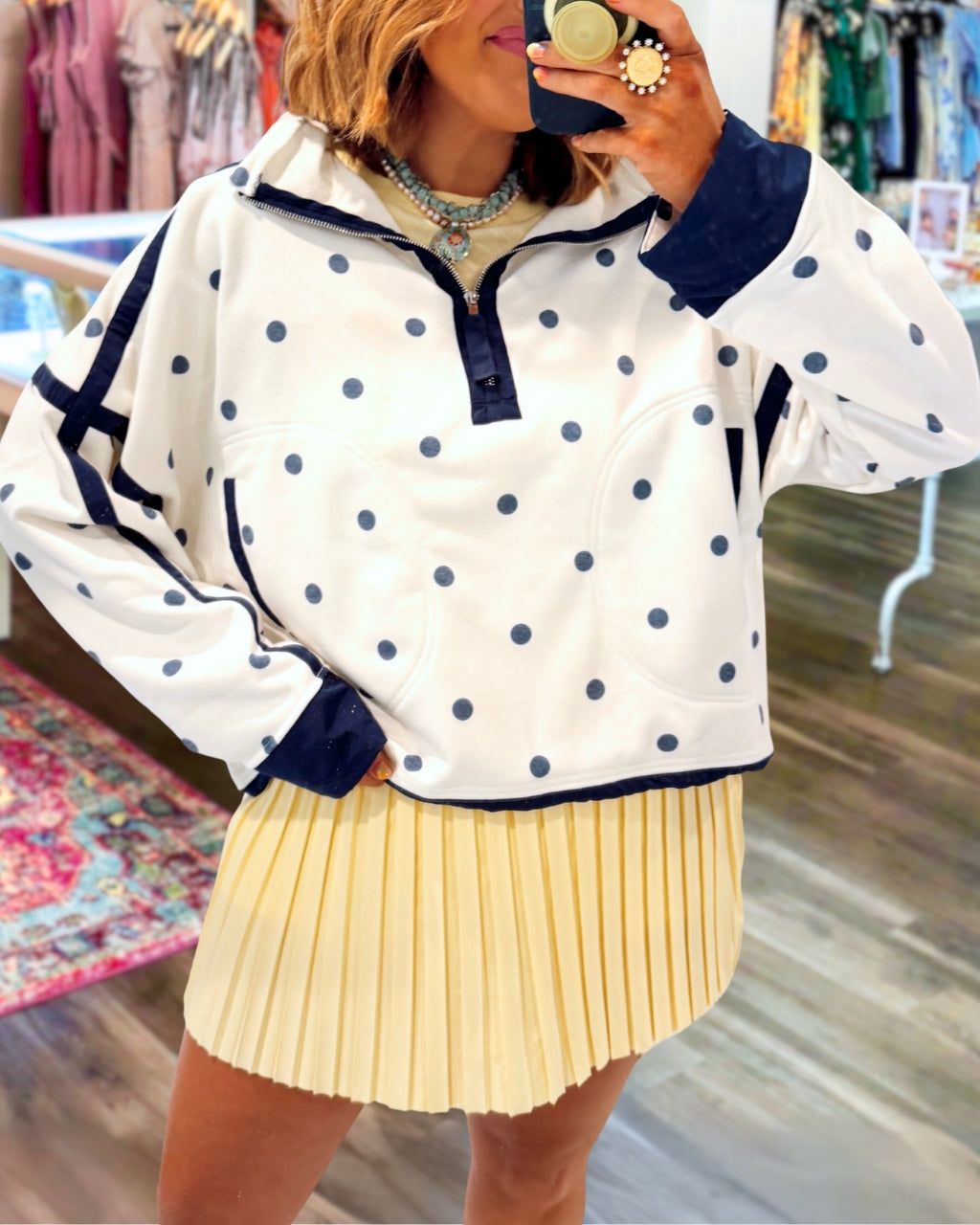 Chic Polka-dot Half-zip Pullover