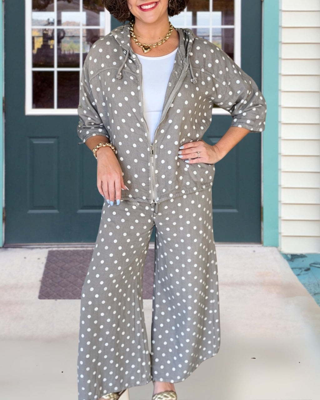 Polka Dot Zippered Hooded Set