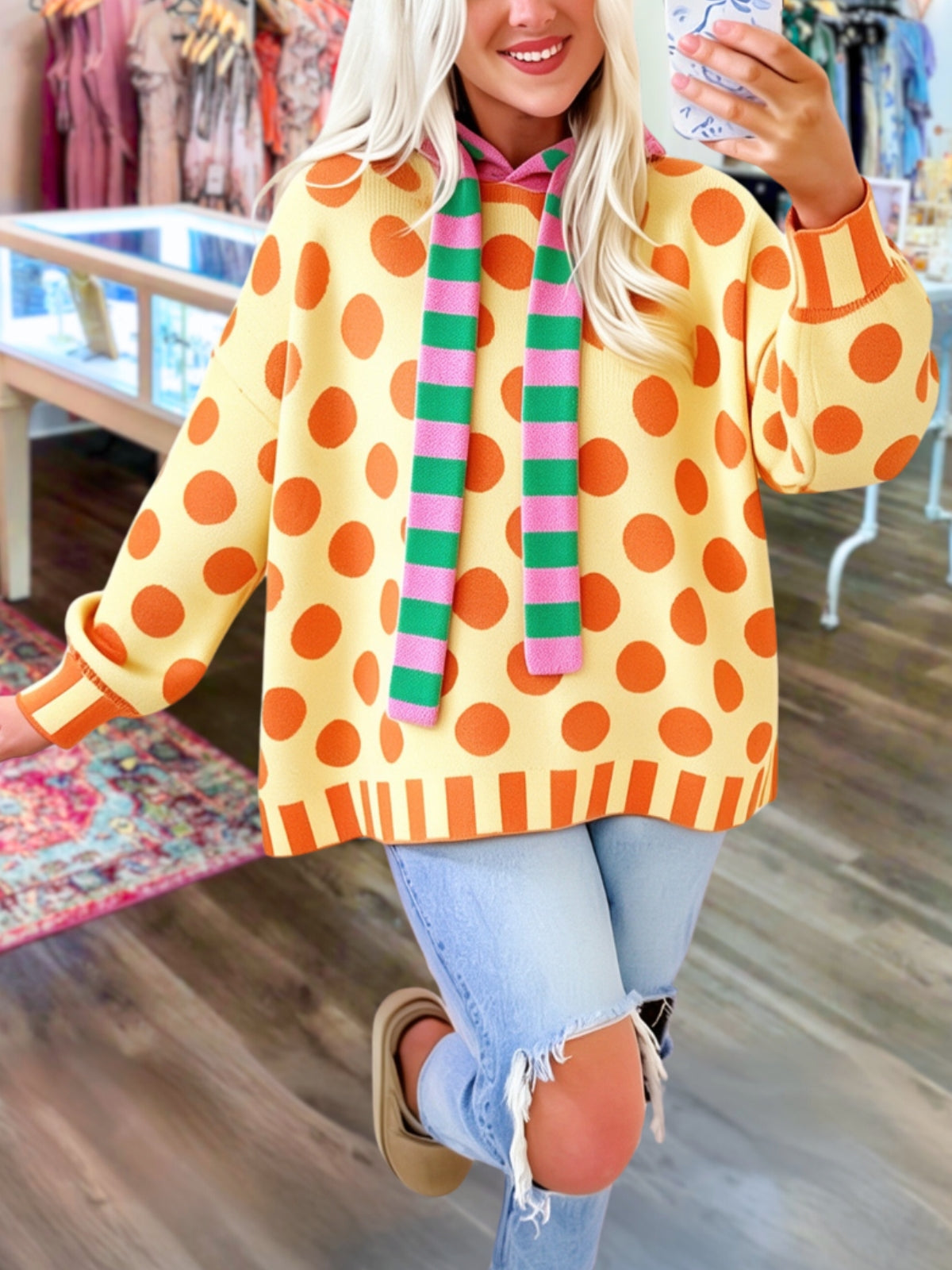 Playful Polka-Dot Color-Block Hoodie