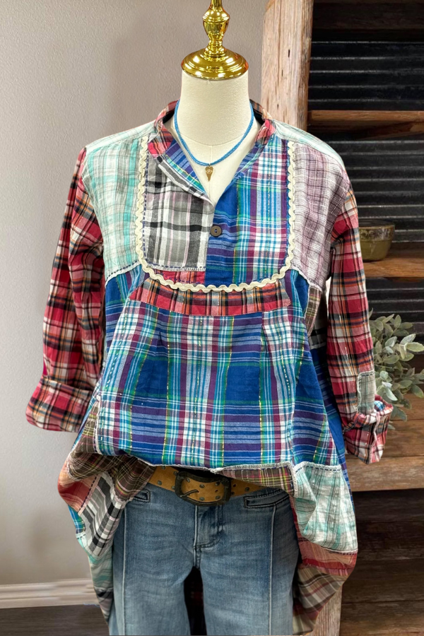 Bohemian Mixed Check Blouse