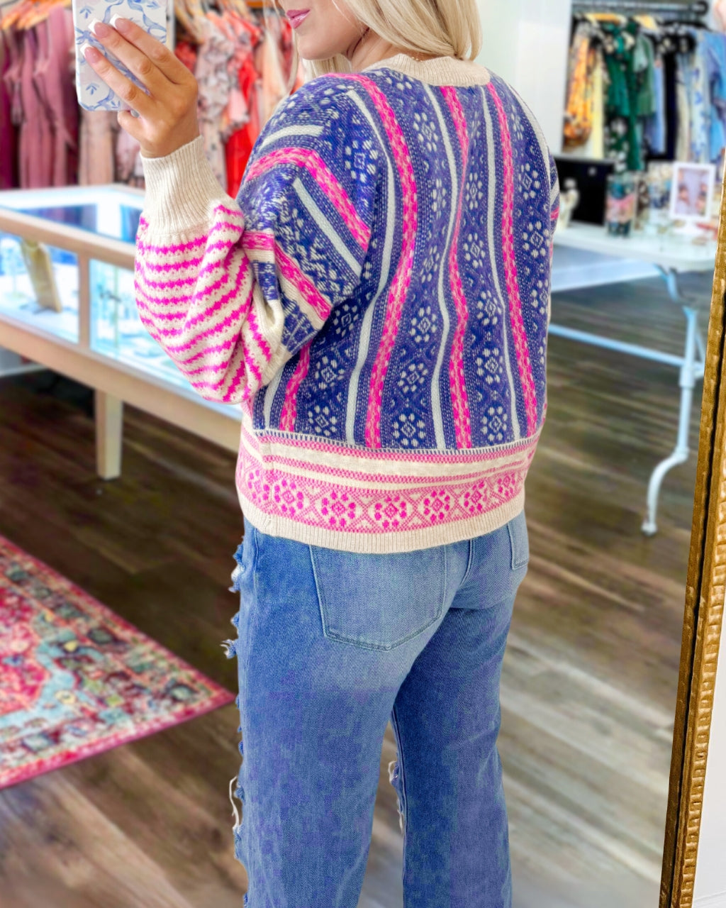 Bright Aztec Stripe Knit Sweatshirt