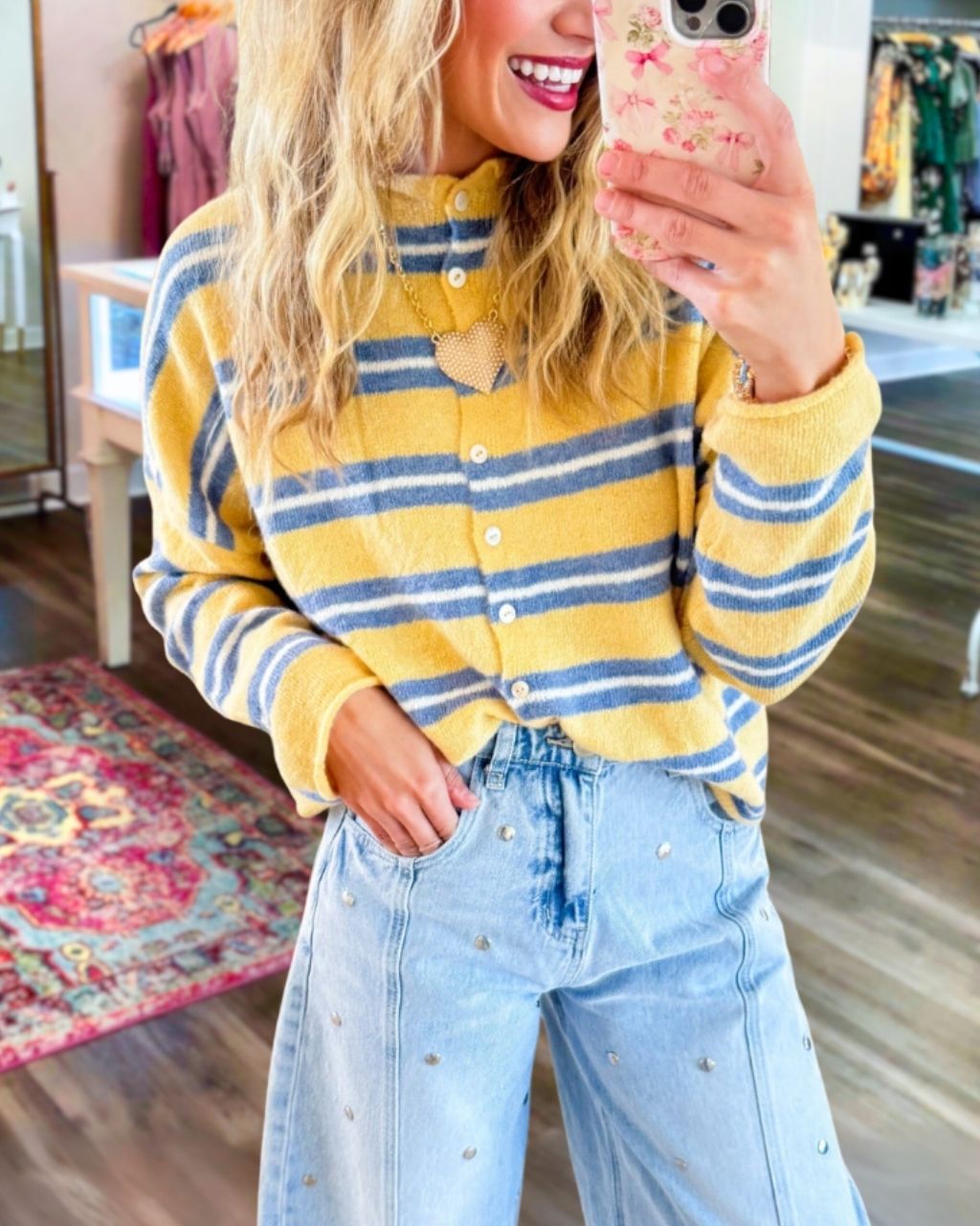 Simple Striped Button Cardigan Top